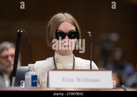 Washington, USA. Dezember 2024. Erin Willman, Gründer und CEO der White Cane Coffee Company, bei einer Anhörung im Senat Aging im Bürogebäude des Dirksen Senats in Washington, DC am 12. Dezember 2024. (Foto: Annabelle Gordon/SIPA USA) Credit: SIPA USA/Alamy Live News Stockfoto