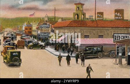 Tijuana Mexico, Main Street West, ca. 1930er Postkarte. Nicht identifizierter Fotograf Stockfoto