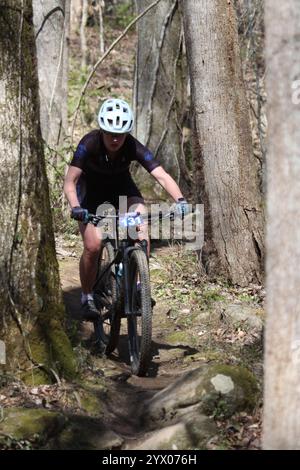 XCO-Rennen für Damen im WindRock Bicycle Park in Oliver Springs, Tennessee, USA. Stockfoto