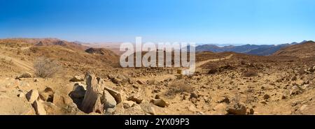 Ein hochauflösendes Panoramabild mit Blick in die Ferne, vom Spreetshoogte Pass, Namibia, Afrika. Stockfoto