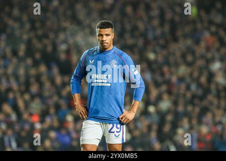 Glasgow, Großbritannien. Dezember 2024. Die Rangers spielten Tottenham Hotspur (Spurs) in der UEFA Europa League - League Stage im Ibrox Stadium in Glasgow, Schottland. Das Ergebnis war die Rangers 1:1, Tottenham Hotspur. Die Tore wurden von H. Igamane (47) für die Rangers und D. Kulusevski (75) für die Spurs erzielt. Quelle: Findlay/Alamy Live News Stockfoto