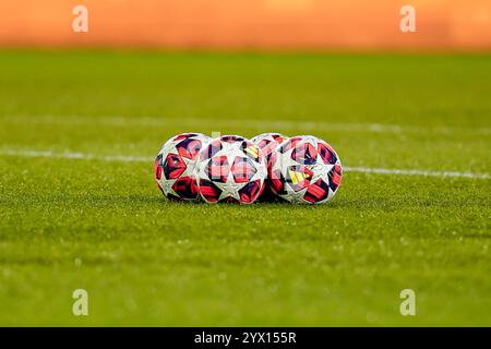 Manchester, Großbritannien. Donnerstag, 12. Dezember 2024, UEFA Women's Champions League: Manchester City Women vs SKN St. Pölten Women im Jole Stadium. Champions League Bälle vor dem Spiel. James Giblin/Alamy Live News. Stockfoto