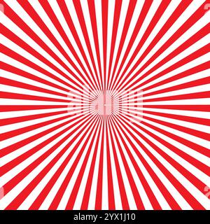 Rote Radialstreifen. Auffälliger geometrischer Burst. Abstrakter gestreifter Hintergrund. Dynamisches Vektormuster. Stock Vektor
