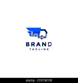 Blaues Design Des Delivery Truck Logos. Simple Delivery Truck Mit Blue Wings Logo Design. Stock Vektor