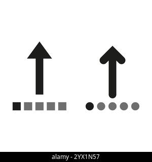 Symbolsatz hochladen. Einfache schwarze Pfeile. Gepunktete und quadratische Muster. Minimalistisches Vektordesign. Stock Vektor