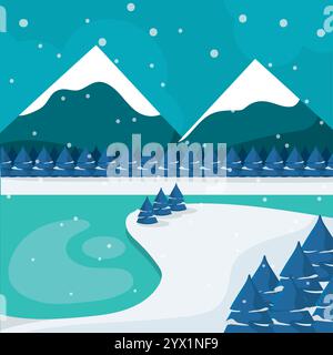 Winter Fluss und schneebedeckte Berge Vector Stock Vektor