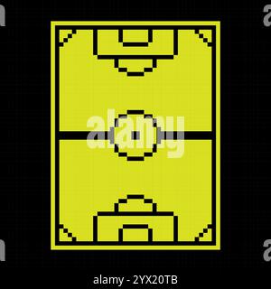 Symbol für Pixelsilhouette. Markierungslinien für Fußballfelder. Umreißen Sie den Fußballspielplatz von oben. Sportplatz für aktive Erholung. Einfach schwarz und gelb Stock Vektor