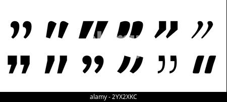 Anführungszeichen durch Doppelkommas. Zitieren Sie das Zeichen seufzen für die Chat-Diskussion. Dialogelement für Satzzeichen in Anführungszeichen. Flaches, einfaches Zitieren, schwarzes Symbol Stock Vektor