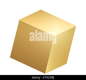 3D Gold Metallic Würfel. Realistische geometrische Vektorform. Goldene Hochglanzdose mit Schatten. Stock Vektor
