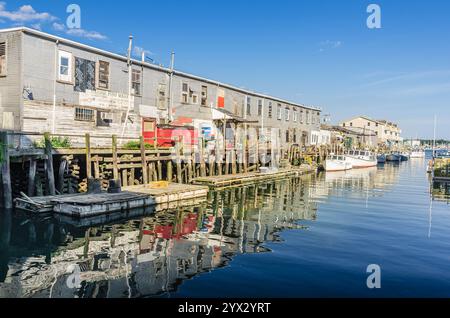 Custom House Wharf am hinteren Rand des Harbor Fish Market im Old Port District von Portland, Maine, New England, USA Stockfoto