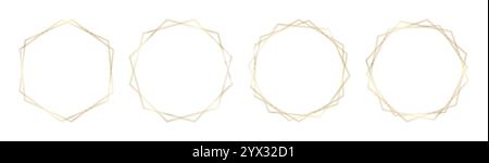 Luxuriöses Set aus dünnem, dekorativem Goldrand. Geometrischer, ornamentaler sechseckiger Rahmen mit verzierten goldenen Verzierungen. Für Zertifikate, Auszeichnungen, Briefmarken Stock Vektor