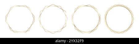 Set aus goldglänzend dünnem dekorativem Rahmen. Geometrische ornamentale sechseckige Grenze mit kunstvoller goldener Verzierung. Für Zertifikate, Auszeichnungen, Briefmarken Stock Vektor