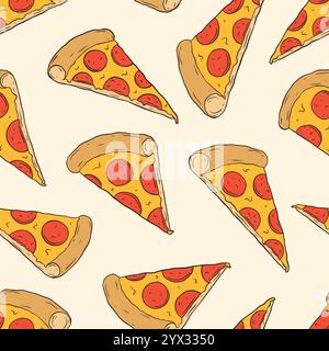 Nahtloses Pizzakritzelmuster. Vektorhintergrund-Illustration Stock Vektor