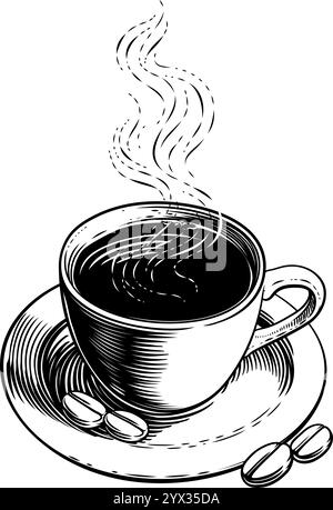 Eine Illustration aus einer Tasse Kaffee und Kaffeebohnen Stock Vektor
