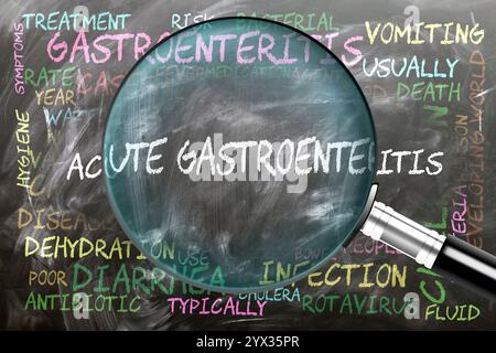 Akute Gastroenteritis wird untersucht, untersucht - unter genauer Kontrolle. Die wichtigsten Themen und Ideen, die eng mit der akuten Gastroenteritis zusammenhängen. Stockfoto