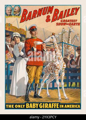 Barnum & Bailey. Die größte Show der Welt. Die einzige Babygiraffe in Amerika. Künstler unbekannt. Poster veröffentlicht 1916 in den USA. Stockfoto