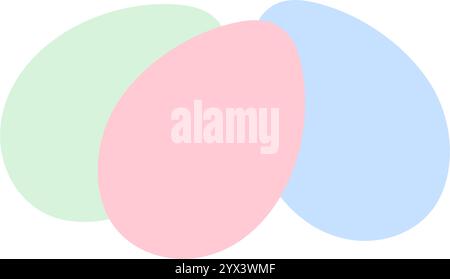 Bunte Ostereier festliche Komposition in trendigem, weichem Grün, Rosa, Blau. Design-Idee für thematische Karten. Isolierte Vektor-Illustration Grußkarten, Faltblätter, Banner, Broschüre, Preis, Label oder Web-Werbeaktion Stock Vektor