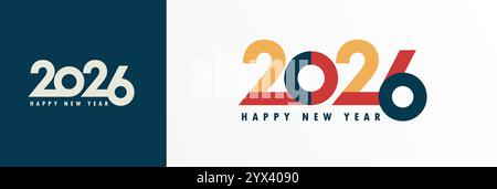 Design-Konzept für ein Happy New Year-Logo für 2026. Vektorvorlage mit farbiger und grauer Schrift für Grußkarten, Kalendereinbände oder Poster Stock Vektor