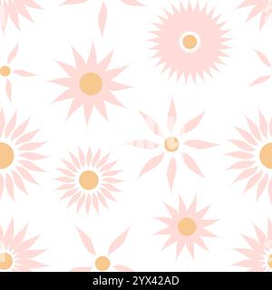 Abstraktes rosa Blumenmotiv nahtloses Muster, Vektorgrafiken niedliche Blumen wiederholen Papier Stockfoto