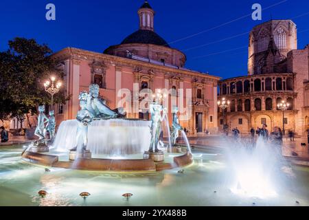 Turia-Brunnen, Plaza de la Virgen, Valencia, Valencia, Valencia, Valencia, Spanien Stockfoto