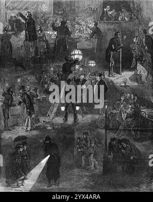 Auswirkungen des Gasstreiks in London 1872. "Vielleicht ist es der Zähler, ein Ansturm auf Kerzen, in den Kisten, an den Hüten, am Bahnhof, zu den Ständen, bei den Drapers; dem freundlichen Bullseye; eine gute Gelegenheit; die Stokers der Chartered Gas Company in Beckton, North Woolwich, kamen letzte Woche ohne die geringste Ankündigung heraus. ihr erklärtes Ziel war es, die Wiedereinsetzung des "gewerkschaftsmannes" zu erzwingen, der aus den Werken der Imperial Gas Company in Fulham entlassen worden war... in den Werken der Independent Gas-Light Company, Kingsland-Road, auch der Stoker Stockfoto