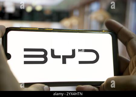 BYD Co. Ltd Erstellen Sie Ihr Dreams Logo auf dem Smartphone . Ist ein chinesisches Konglomeratunternehmen. BYD ist ein wichtiger Konkurrent von Tesla in China Stockfoto