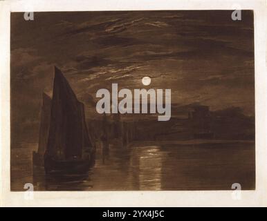 Mondlicht auf dem Medway in Chatham, (1824?) Aus "Liber Studiorum" von J.M.W. Turner, [S.86] (unveröffentlichte Platte), Probeleg. Stockfoto