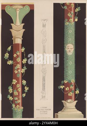 Eine Säule aus einem Wandgemälde in Pompeji, 1850. Aus „Exemplaren Der Ornamentalkunst, Ausgewählt Aus Den Besten Modellen Der Klassischen Epochen. Illustriert Von Eighty Plates. Von Lewis Gruner, Autor von Fresko-Dekorationen und Stuckarbeiten von Kirchen, Palästen und Villen in Italien im 15. Und 16. Jahrhundert; und von her Majesty's Pavillon in Buckingham Palace Gardens usw. Usw. Mit beschreibendem Text von Emil Braun“, [herausgegeben von Thomas McLean, London, 1850]. Stockfoto