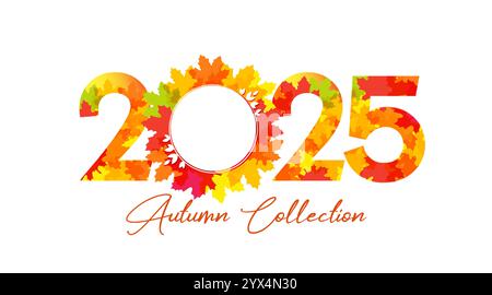 Sonderangebot der Herbst-Kollektion 2025 mit gelben und orangen Blättern. Modisches Schriftkonzept für Werbebanner im Herbstangebot mit farbigem Blatt Stock Vektor