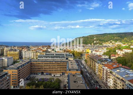 Aus der Vogelperspektive von den Balkonen von San Sebastian, Donostia, Baskenland Stockfoto