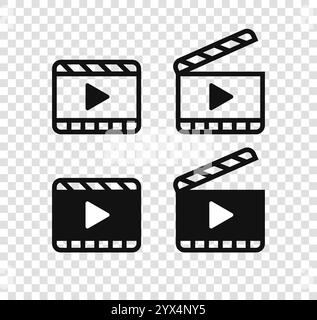 Wiedergabesymbole für Video Media Player. Filmen, Kamerasymbole. Konzept für Videoaufnahmen, Film. Stock Vektor