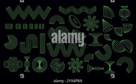 Retro-futuristische geometrische runde Formen, Bögen. Moderne ästhetische Formen aus der Mitte des Jahrhunderts. Stock Vektor