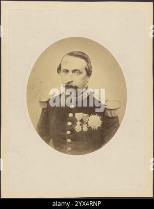 Napoleon III., ca. 1850-1860. Weitere Informationen: Porträt des Kaisers Napoleon III. In Militärkleidung. Er hat einen Schnurrbart mit langen spitzen Enden und einen kurzen Bart. Die Uniform hat Epauletten und drei Medaillen an der Brust. Stockfoto