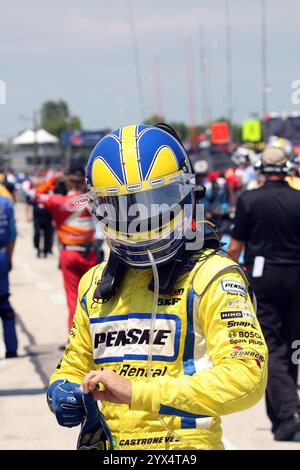 Milwaukee, Wisconsin USA – 16. Juni 2012: IndyCar Indyfest Rennen Milwaukee Mile, Vorbereitung auf das Rennen. #3 Brasilien Helio Castroneves, Team Penske Chevr Stockfoto