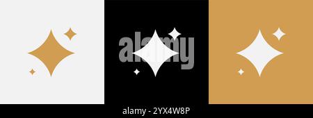 Abstrakte Sterne funkeln in weiß, Gold und Schwarz. Vektorabbildung Stock Vektor