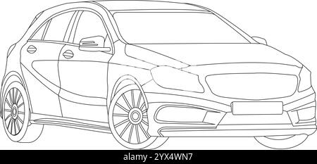 Auto-Vektor-Zeichnung, Auto-Linie Kunst Handzeichnung, Sport-Auto-Linie Kunst, Autos flache Vektor-Illustration, Auto isoliert auf weißem Hintergrund Stock Vektor