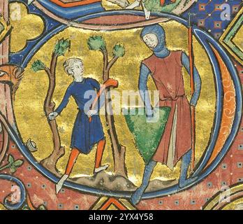 Wenzel Psalter, ca. 1250-1260. Weitere Informationen: Die Sammlung aller 150 Psalmen des Alten Testaments sowie anderer Andachtsschriften zählten zu den populärsten Andachtsbüchern des Mittelalters. Illuminatoren und Schreiber machten das Wenzel-Psalter in Paris zu einer Zeit, als die Pariser Gotik internationale Anziehungskraft hatte. Innerhalb einer Generation nach ihrer Entstehung erwarb ein böhmischer Adliger, vielleicht König Wenzel III., es von einem früheren Besitzer. Das Wenzel Psalter zeigt über 130 erzählerische Szenen aus dem Alten und Neuen Testament und acht historisierte Initialen, die mit großzügigen q bemalt sind Stockfoto