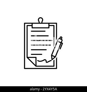 Stift unterzeichnet ein Vertragssymbol mit Unterschrift, Papiersymbol isoliert auf weißem Hintergrund für Grafik- und Webdesign. Stock Vektor