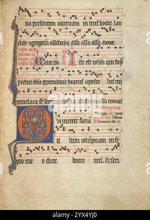 Initial Q: Heiliger Johannes der Evangelist in einem Behälter mit kochendem Öl; Antiphonal, um 1260–1270. Stockfoto