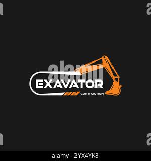 Design des Logos für die Konstruktion des Baggers, Element für schwere Maschinen. Bergbau von Transportfahrzeugen. Stock Vektor