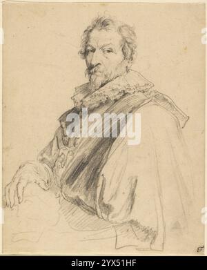 Porträt von Hendrick van Balen, um 1627-1632. Weitere Informationen: Anthony Van Dycks ehemaliger Lehrer, Hendrick van Balen, lebte in Antwerpen und malte religiöse und mythologische Themen. Van Dyck schuf dieses Porträt als Studie für einen Druck, der Teil einer Serie war, die als „ die Ikonographie“ bekannt war. Diese Serie war eine Sammlung von Porträts von Künstlern, Soldaten, Staatsleuten, Verwaltern und Gelehrten der frühen 1600er Jahre Stockfoto