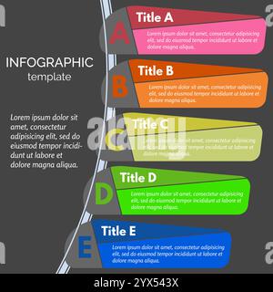 Fünf-Schritte-Infografik-Designelemente. Schritt-für-Schritt-Infografik-Designvorlage. Vektorabbildung Stock Vektor