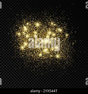 Goldener glitzernder Hintergrund auf dunklem, transparentem Hintergrund. Hintergrund mit goldenem Glitzereffekt und leerem Platz für Ihren Text. Vektorabbildung Stock Vektor
