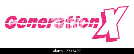 Generation X Logo mit auffälliger rosafarbener Typografie im Retro-Stil. Dieses dynamische Grafikdesign eignet sich perfekt für Branding, Marketing oder kreative digitale Anwendungen Stock Vektor
