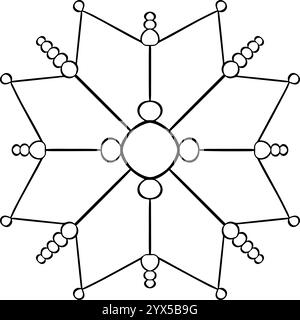 Schneeflocken-Winter-Illustration für Malbuch. Vektor isolierte grafische Liniensilhouette auf weißem Hintergrund Stock Vektor