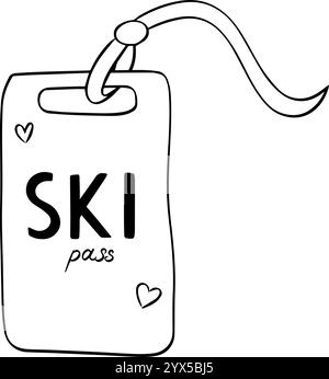 Grafische Darstellung des Skipasses. Vektor isoliert auf transparenter Hintergrundkarte für Skifahren und Snowboarden in Bergen Stock Vektor