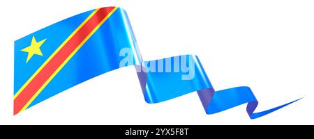 Demokratische Republik Kongo Flagge - Wellenband isoliert auf weißem Hintergrund - 3D-Illustration Stockfoto