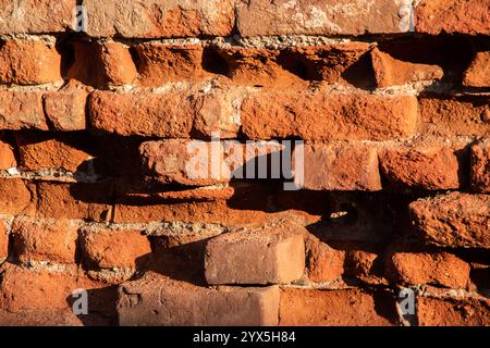 Alte rote Backsteinwand Textur Hintergrund Nahaufnahme Stockfoto