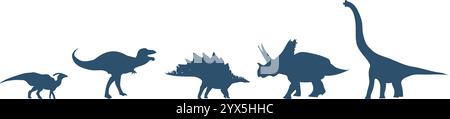 Set prähistorischer Dinosaurier-Silhouetten isoliert auf weißem Hintergrund Stock Vektor