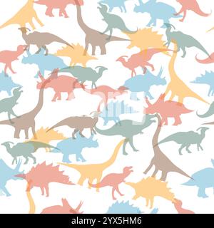 Eamless illustriertes Muster mit prähistorischen transparenten Dinosaurus auf weißem Hintergrund Stock Vektor